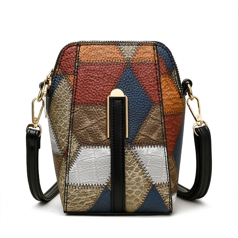 Fashion Soft Leather Stitching Shoulder Bag Irregular Blue With Black