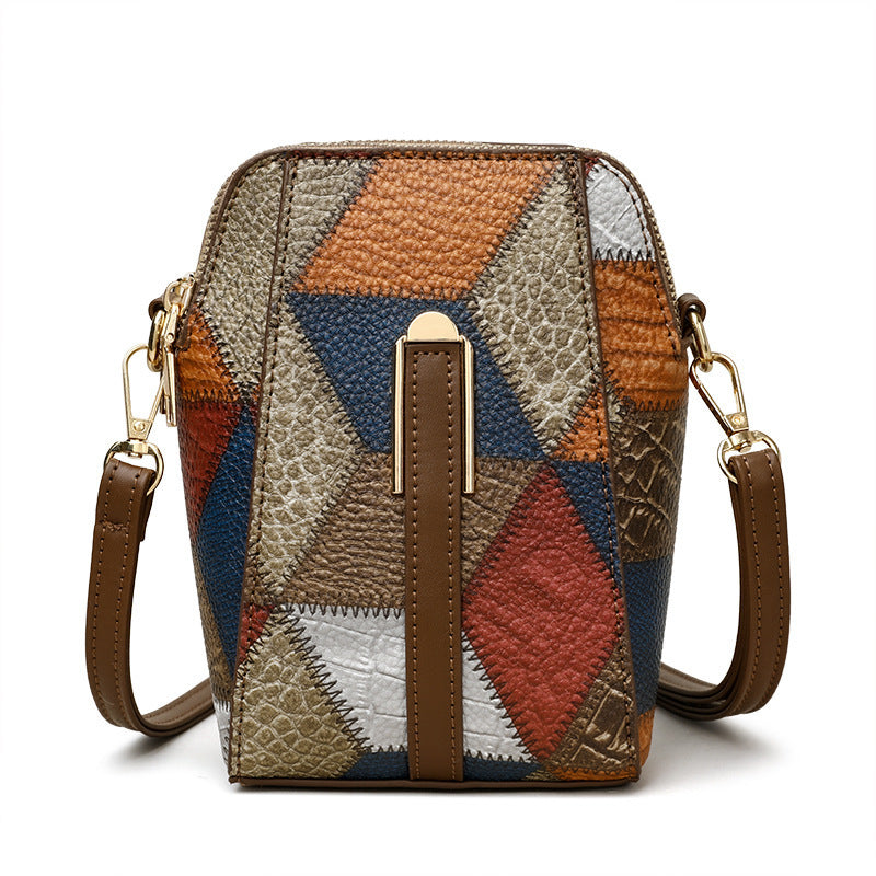 Fashion Soft Leather Stitching Shoulder Bag Irregular Blue With Brown