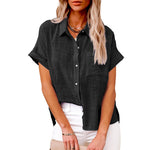 Women’s Cotton Linen Lapel Shirt – Summer Button-Up Casual Top with Pockets