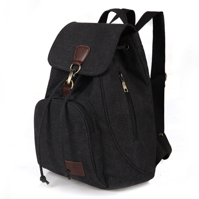 Vintage Canvas School Backpack Black