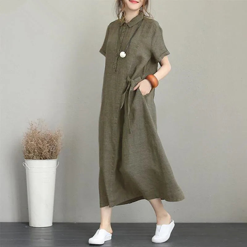 Cotton Linen Pocket Dress for Women