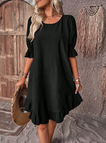 Summer Solid Color Round Neck Loose Straight Dresses
