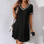 Women's Dress Black V-neck Casual Short Sleeve Dress
