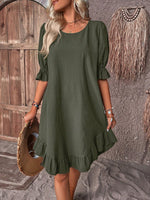 Summer Solid Color Round Neck Loose Straight Dresses