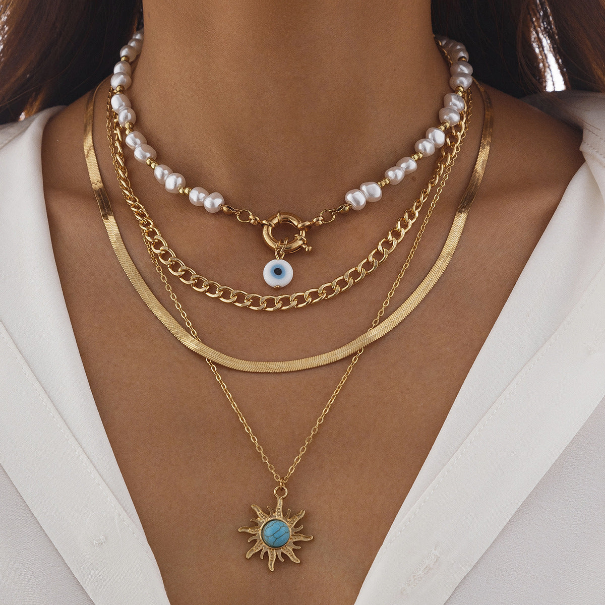 Ethnic Style Stringed Pearls Necklace
