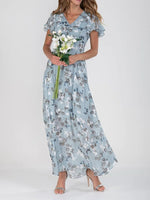 Floral V-Neck Ruffle Dress – Women’s Summer A-Line Beachwear