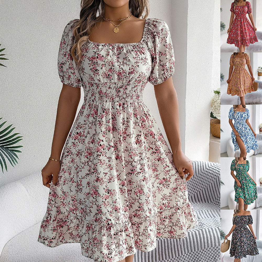 Floral Square Collar Ruffle Dress – Women’s Summer Fashion