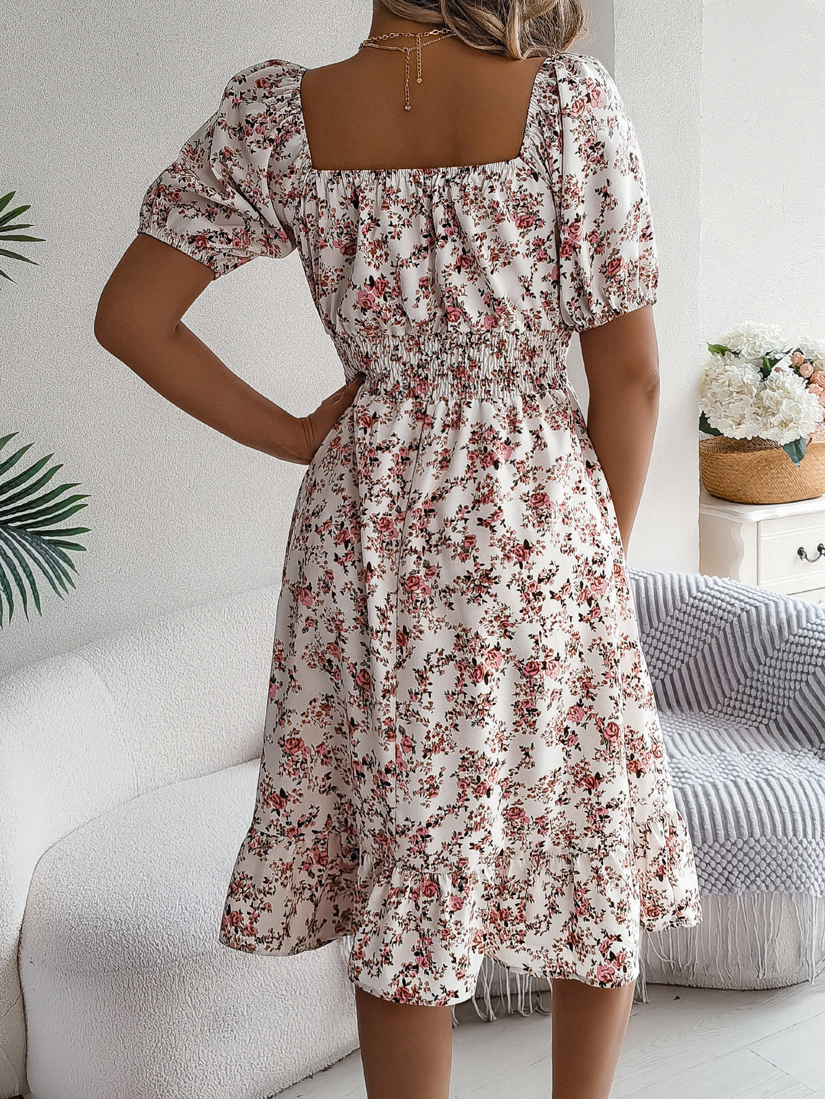 Floral Square Collar Ruffle Dress – Women’s Summer Fashion