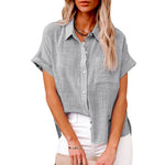 Women’s Cotton Linen Lapel Shirt – Summer Button-Up Casual Top with Pockets