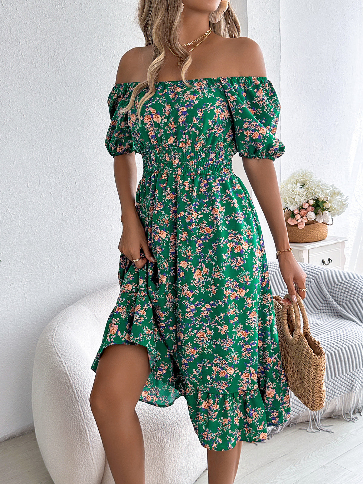 Floral Square Collar Ruffle Dress – Women’s Summer Fashion