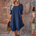 Summer Solid Color Round Neck Loose Straight Dresses