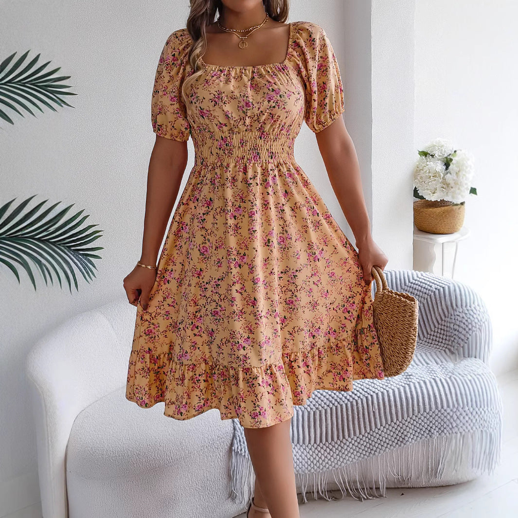 Floral Square Collar Ruffle Dress – Women’s Summer Fashion