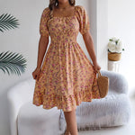 Floral Square Collar Ruffle Dress – Women’s Summer Fashion