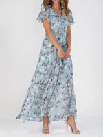 Floral V-Neck Ruffle Dress – Women’s Summer A-Line Beachwear