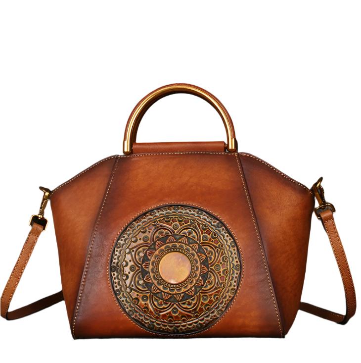 Top Handle Retro Handbag Orange palm