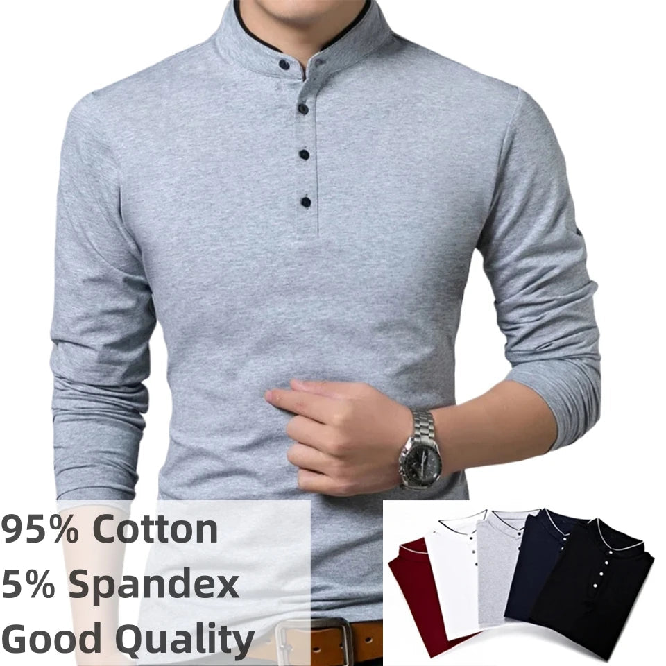 Men's Cotton Collar Full Sleeve T-Shirt – Front View in Solid 
