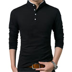 Men's Cotton Collar Full Sleeve T-Shirt – Front View in Solid Black