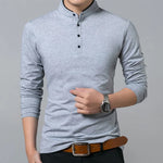 Men's Cotton Collar Full Sleeve T-Shirt – Front View in Solid Grey
