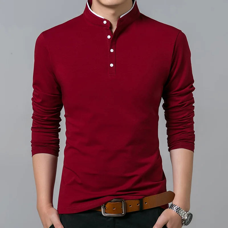 Men's Cotton Collar Full Sleeve T-Shirt – View in Solid Red