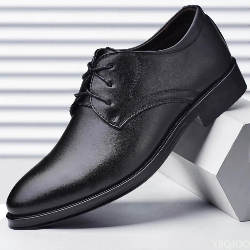 Men's Leather Shoes – Front View in Black PU Leather