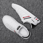 Men's Lightweight Breathable White Leather Sneakers Black White