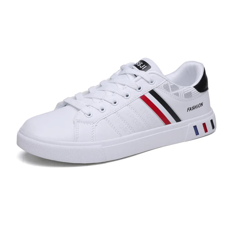Men's Lightweight Breathable White Leather Sneakers Side