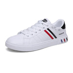 Men's Lightweight Breathable White Leather Sneakers Side