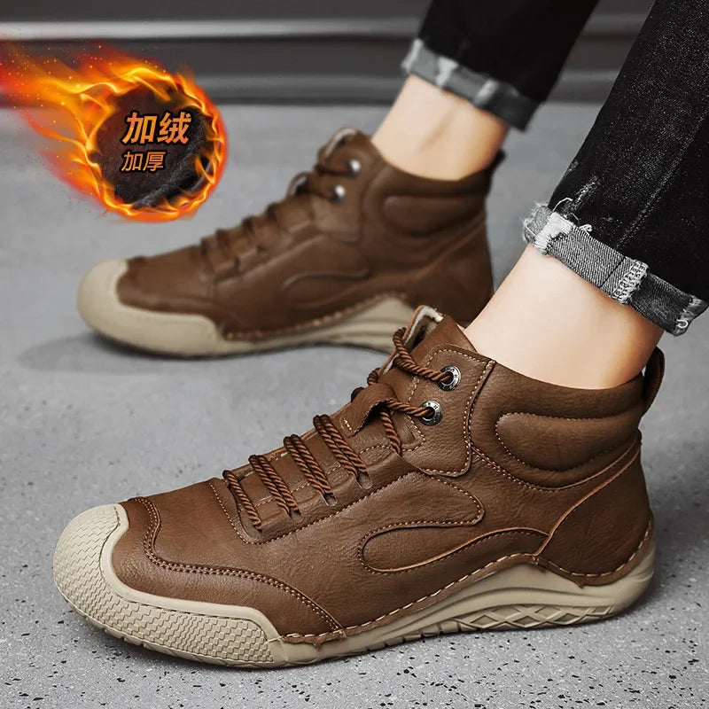 Men's Microfiber Non-Slip Leather Ankle Hiking Boots Side