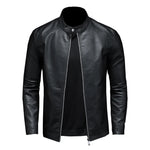 Men's Stand Collar Motorcycle Leather Jacket – Front View