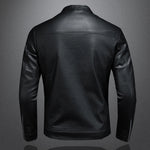 Men's Stand Collar Motorcycle Leather Jacket – Back View