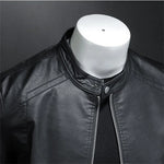 Men's Stand Collar Motorcycle Leather Jacket – Collar View