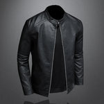 Men's Stand Collar Motorcycle Leather Jacket – Side View