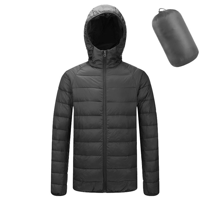 Men's Winter Hooded Jacket – Front View Black