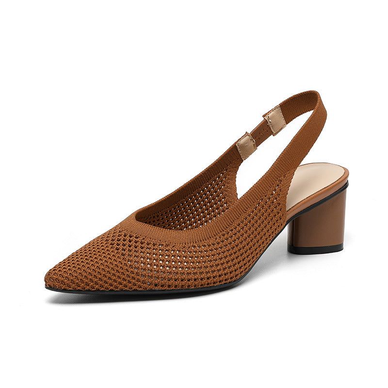 Hollow-out Knitted Closed Toe Back Empty Strap Sandals Pointed Toe