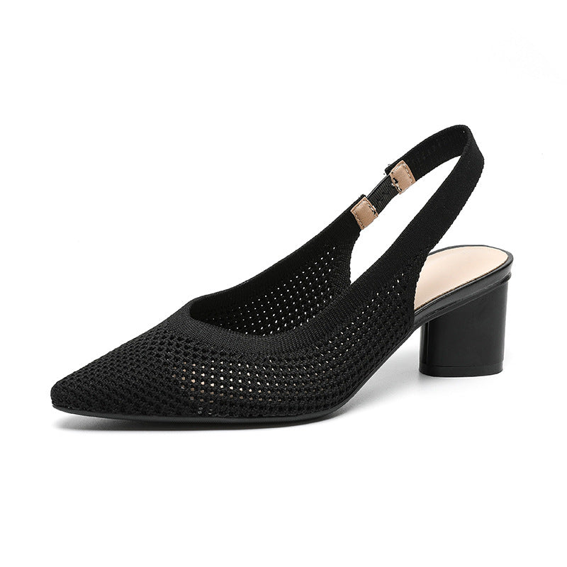 Hollow-out Knitted Closed Toe Back Empty Strap Sandals Pointed Toe