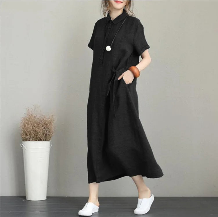 Cotton Linen Pocket Dress for Women
