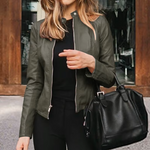 Slim Fit Faux Leather Jacket for Women