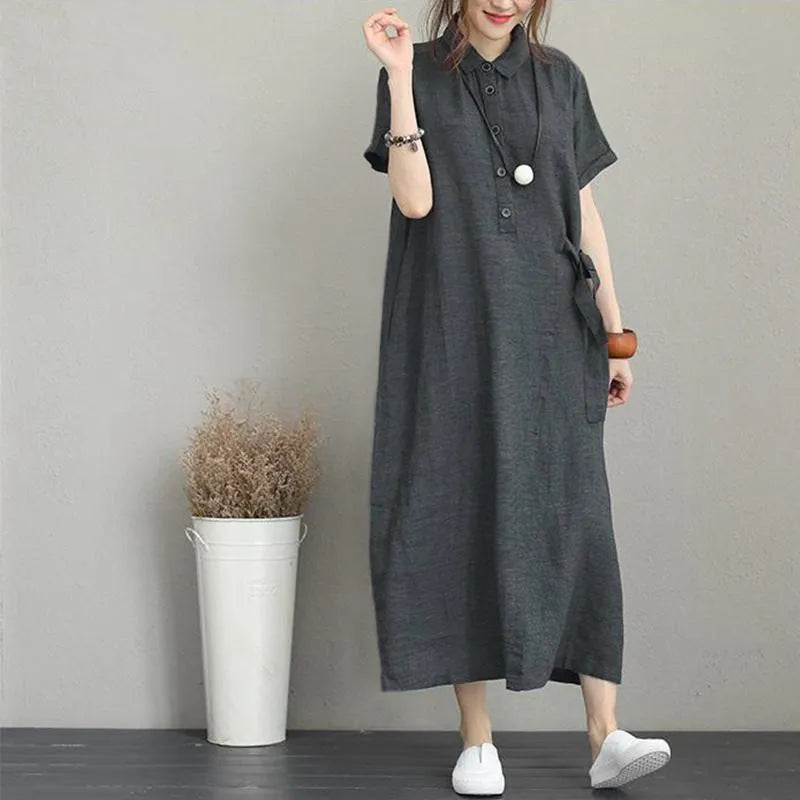 Cotton Linen Pocket Dress for Women