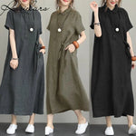 Cotton Linen Pocket Dress for Women