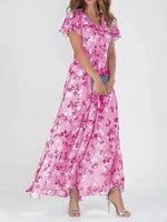 Floral V-Neck Ruffle Dress – Women’s Summer A-Line Beachwear