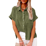 Women’s Cotton Linen Lapel Shirt – Summer Button-Up Casual Top with Pockets