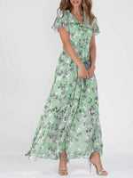 Floral V-Neck Ruffle Dress – Women’s Summer A-Line Beachwear