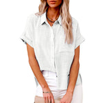 Women’s Cotton Linen Lapel Shirt – Summer Button-Up Casual Top with Pockets