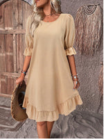 Summer Solid Color Round Neck Loose Straight Dresses