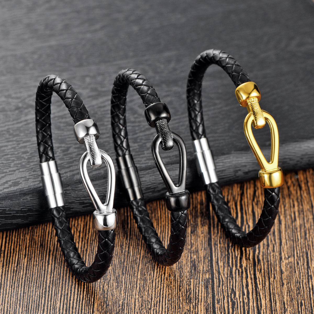 Men's Titanium Steel Woven Leather Bracelet