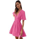 Elegant V-Neck Lantern Sleeve Dress – Women’s Summer A-Line Evening Dress