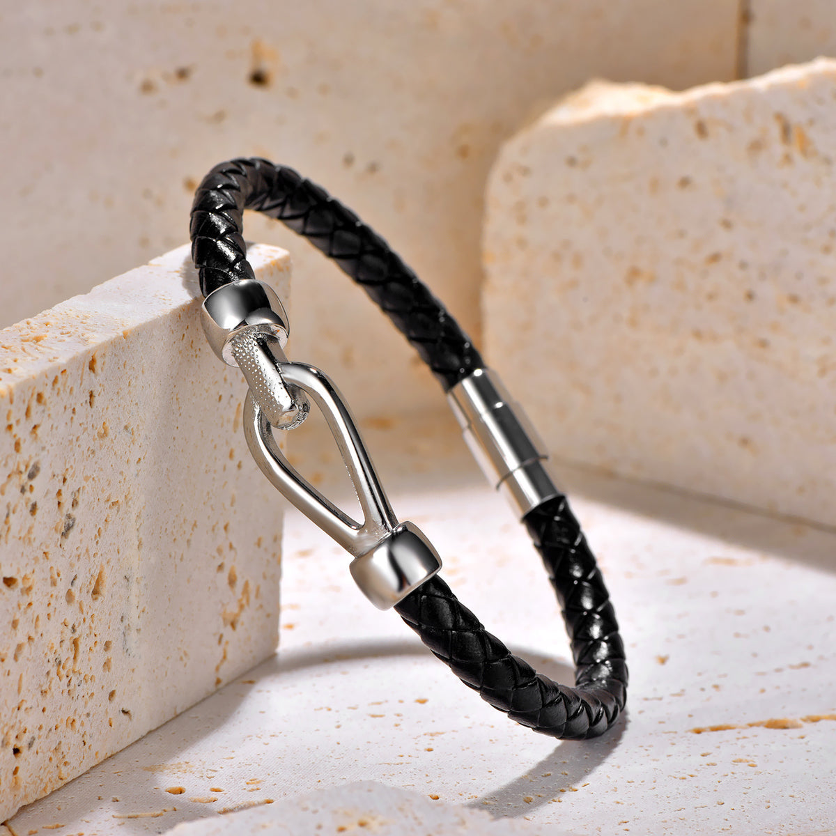 Men's Titanium Steel Woven Leather Bracelet