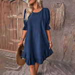 Summer Solid Color Round Neck Loose Straight Dresses