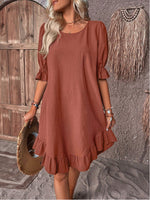 Summer Solid Color Round Neck Loose Straight Dresses