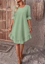 Summer Solid Color Round Neck Loose Straight Dresses